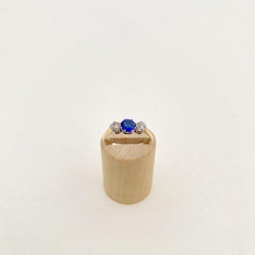 Sapphire &amp; Diamond 3-Stone Ring. NEW IN STOCK.