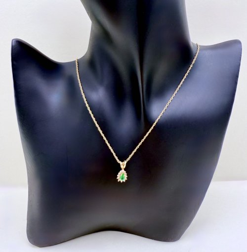 Hallmarked 9ct. Gold Emerald &amp; Diamond Pendant on Chain. NEW STOCK.