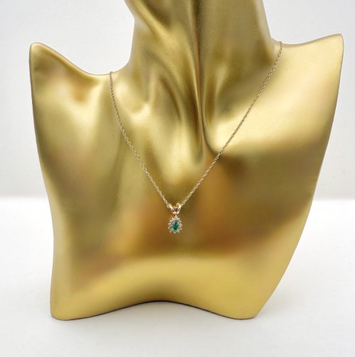 Hallmarked 9ct. Gold Emerald &amp; Diamond Pendant on Chain. NEW STOCK.