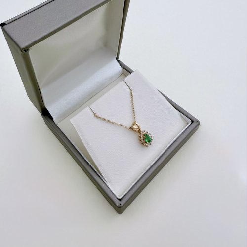 Hallmarked 9ct. Gold Emerald &amp; Diamond Pendant on Chain. NEW STOCK.