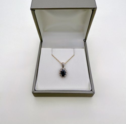 9ct. Gold Sapphire &amp; Diamond Pendant / Necklace. NEW STOCK.