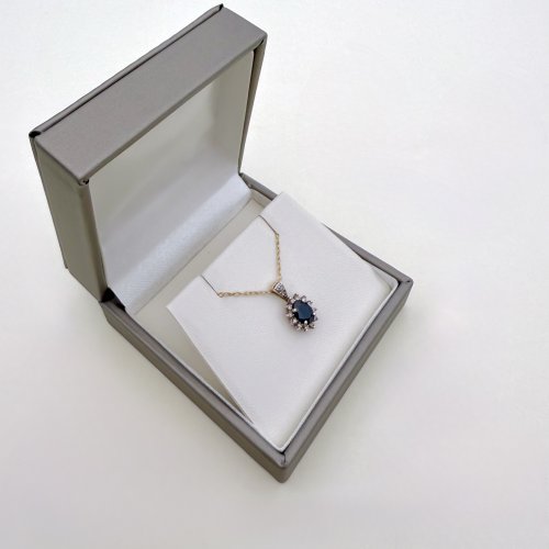 9ct. Gold Sapphire &amp; Diamond Pendant / Necklace. NEW STOCK.