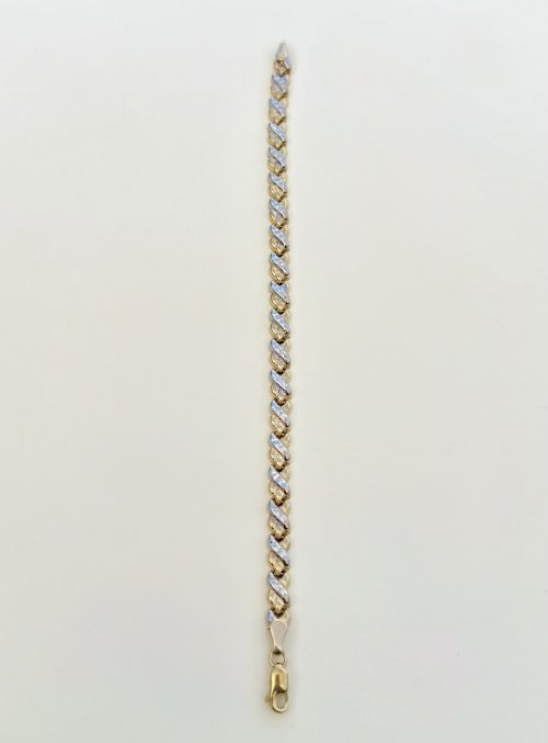 Hallmarked 9ct. Yellow &amp; White Gold &#039;X&#039; Design Bracelet.  NEW STOCK.