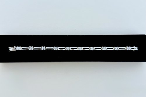 Silver Bracelet With Sparkling Floral Motifs. NEW STOCK.