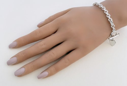 Silver Link Bracelet with Heart Charm. NEW STOCK.