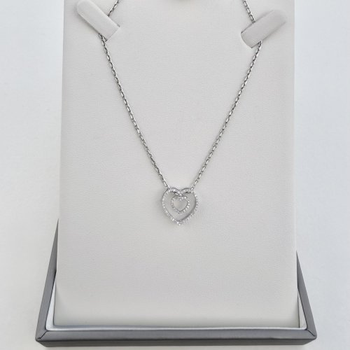 9ct. White Gold Diamond Double-Heart Pendant. NEW STOCK.