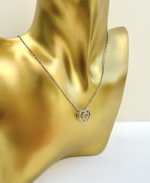 9ct. White Gold Diamond Double-Heart Pendant. NEW STOCK.