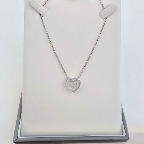 9ct. White Gold Diamond Double-Heart Pendant. NEW STOCK.
