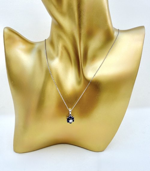 18ct. White Gold Sapphire &amp; Diamond Floral Design Pendant. 