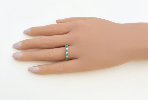 9ct. Gold Half Eternity Style Emerald &amp; Diamond Ring. NEW STOCK.