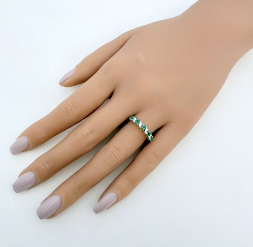 9ct. Gold Half Eternity Style Emerald &amp; Diamond Ring. NEW STOCK.