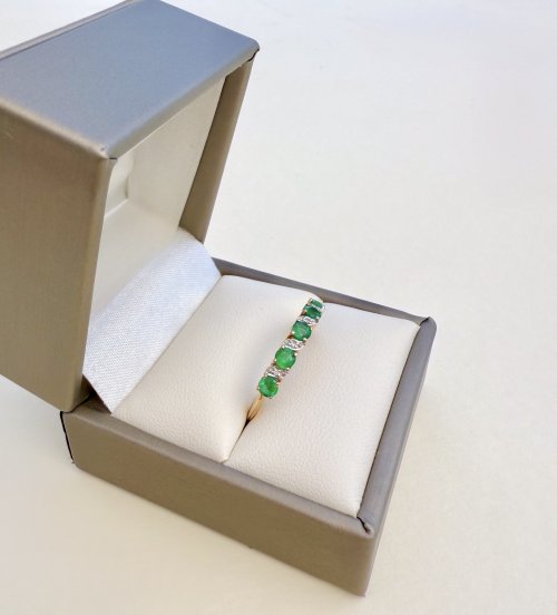 9ct. Gold Half Eternity Style Emerald &amp; Diamond Ring. NEW STOCK.