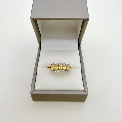9ct. Gold 5-Stone Yellow Sapphire & Diamond Ring. NEW STOCK.