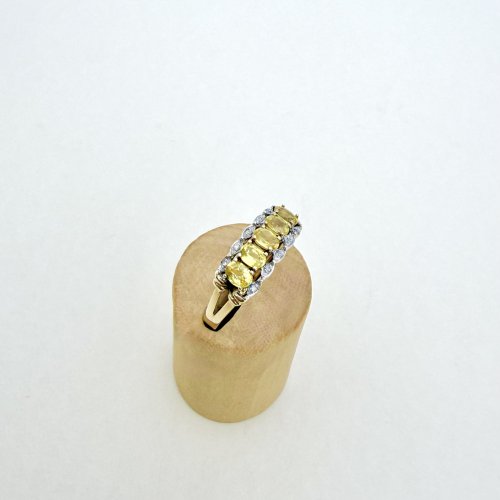 9ct. Gold 5-Stone Yellow Sapphire &amp; Diamond Ring. NEW STOCK.