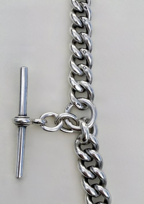 Antique Silver Double Albert Chain with T-Bar. NEW STOCK. SOLD.