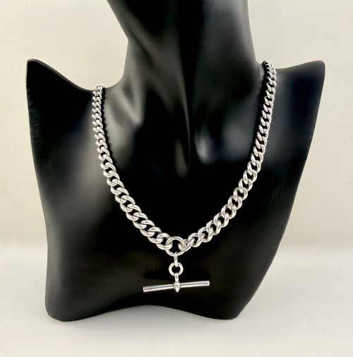 Antique Silver Double Albert Chain with T-Bar. NEW STOCK. SOLD.