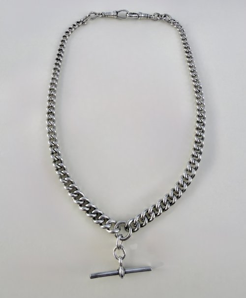 Antique Silver Double Albert Chain with T-Bar. NEW STOCK. SOLD.