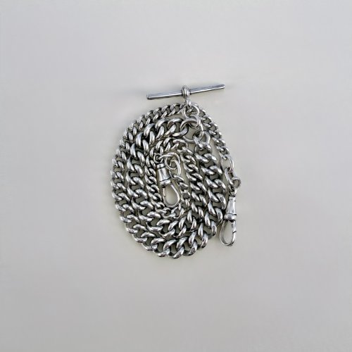 Antique Silver Double Albert Chain with T-Bar. NEW STOCK. SOLD.