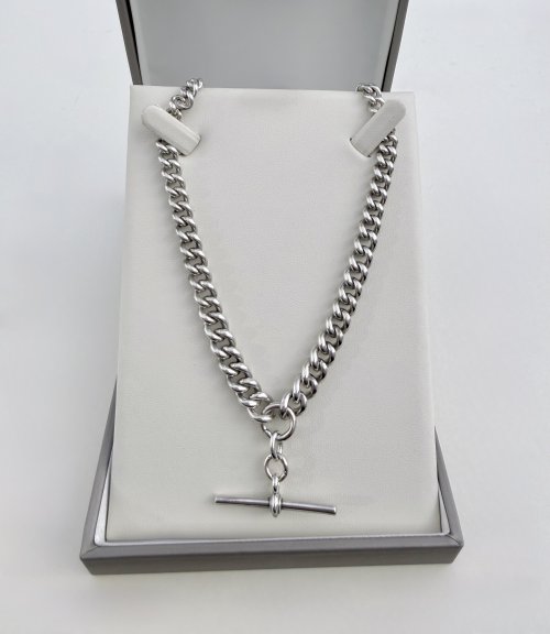 Antique Silver Double Albert Chain with T-Bar. NEW STOCK. SOLD.