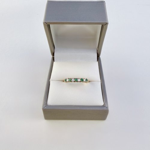 Hallmarked 9ct. Gold Emerald & Diamond Half Eternity Ring. NEW STOCK.