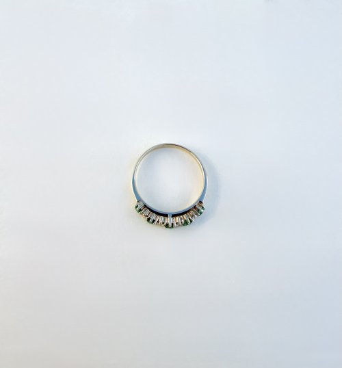 Hallmarked 9ct. Gold Emerald &amp; Diamond Half Eternity Ring. NEW STOCK.