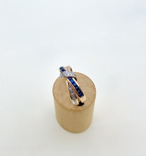 9ct. Yellow Gold Sapphire &amp; Diamond Double Band Ring. NEW STOCK.