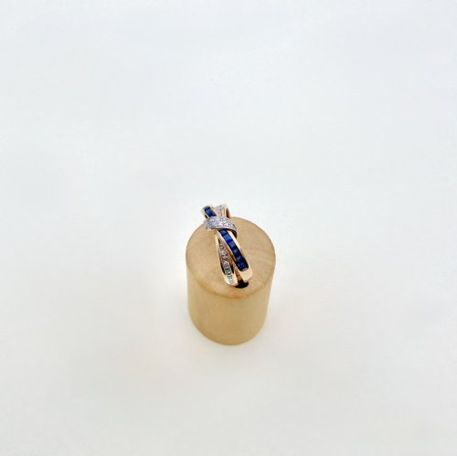 9ct. Yellow Gold Sapphire &amp; Diamond Double Band Ring. NEW STOCK.
