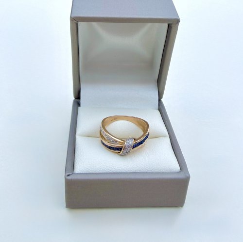 9ct. Yellow Gold Sapphire &amp; Diamond Double Band Ring. NEW STOCK.