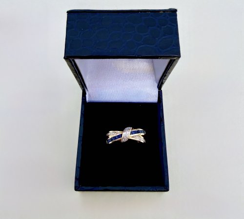 9ct. Yellow Gold Sapphire & Diamond Double Band Ring. NEW STOCK.