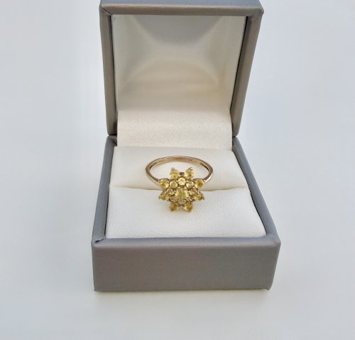 9ct. Yellow Gold Citrine Floral Ring. NEW STOCK.
