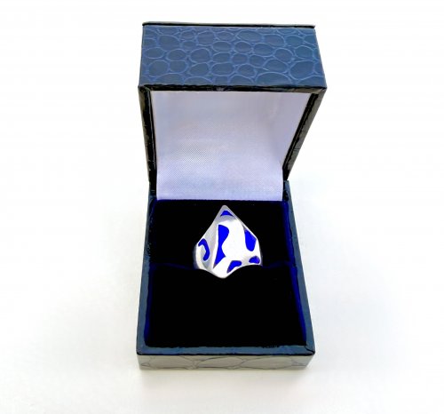 Handcrafted Italian Silver Ring with Cobalt Blue Enamel Design.  NEW STOCK.