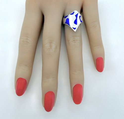 Handcrafted Italian Silver Ring with Cobalt Blue Enamel Design.  NEW STOCK.