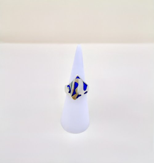 Handcrafted Italian Silver Ring with Cobalt Blue Enamel Design.  NEW STOCK.