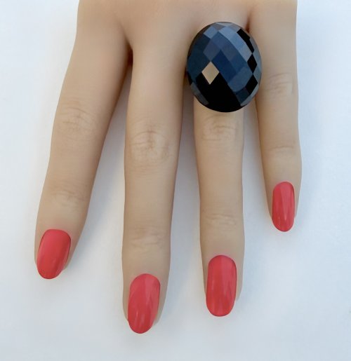 Large Faceted Black Agate Sterling Silver Ring. NEW IN.