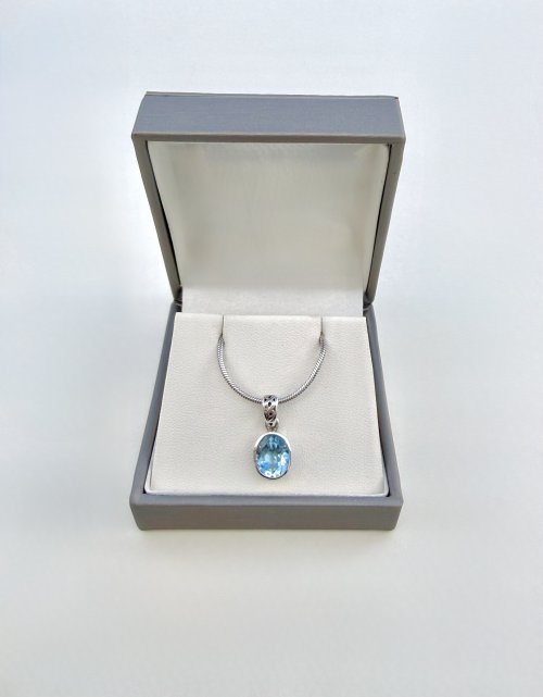 Silver Sky Blue Topaz Pendant 16."  NEW IN.