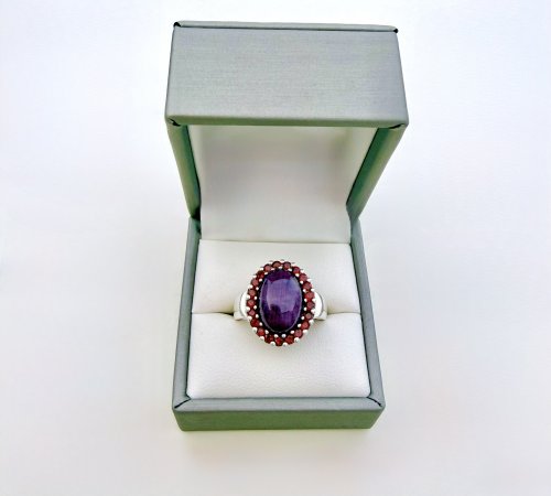Silver Amethyst &amp; Garnet Ring. NEW STOCK.