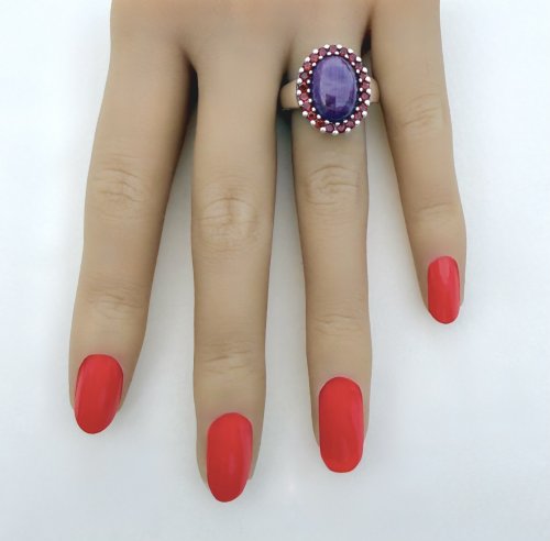 Silver Amethyst &amp; Garnet Ring. NEW STOCK.