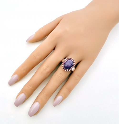 Silver Amethyst &amp; Garnet Ring. NEW STOCK.