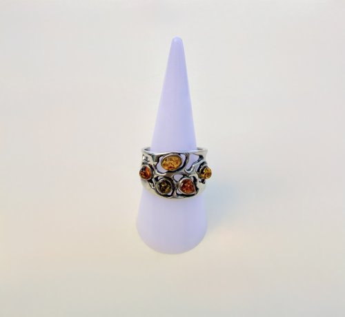 Silver Multi-Stone Amber ring. NEW STOCK.