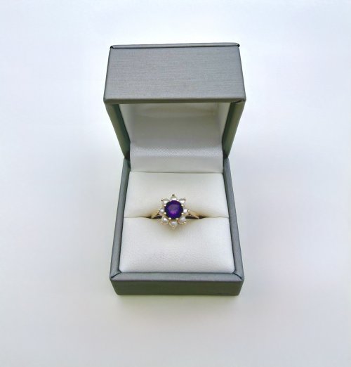 9ct.Yellow Gold Amethyst &amp; Seed Pearl Ring. NEW IN STOCK.
