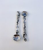 Pair Irish Victorian Silver Mermaid Salt Spoons Circa 1850.  