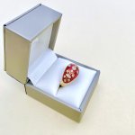 14ct. Gold Diamond &amp; Red Enamel Bombé Ring.