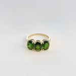10ct. Gold Ring set with Three Green Diopside Gemstones.