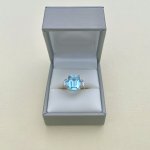 9ct. Gold Square Topaz &amp; Diamond Ring.