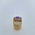 9ct. Gold 3-Stone Amethyst &amp; Diamond Ring. 