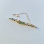 Vintage 9ct. Gold Brooch set with Emeralds &amp; Diamonds. 