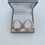 Hallmarked 9ct. Gold Large Hoop Earrings / Design to Both Surfaces. JUST IN!