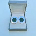Mexican Silver Circular Earrings with Bottle Green Centre. NEW IN STOCK.
