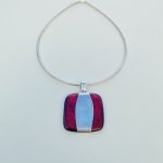 Handmade Silver &amp; Red Square Pendant on Omega Collarette necklace. NEW IN STOCK.