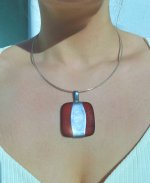 Handmade Silver &amp; Red Square Pendant on Omega Collarette necklace. NEW IN STOCK.